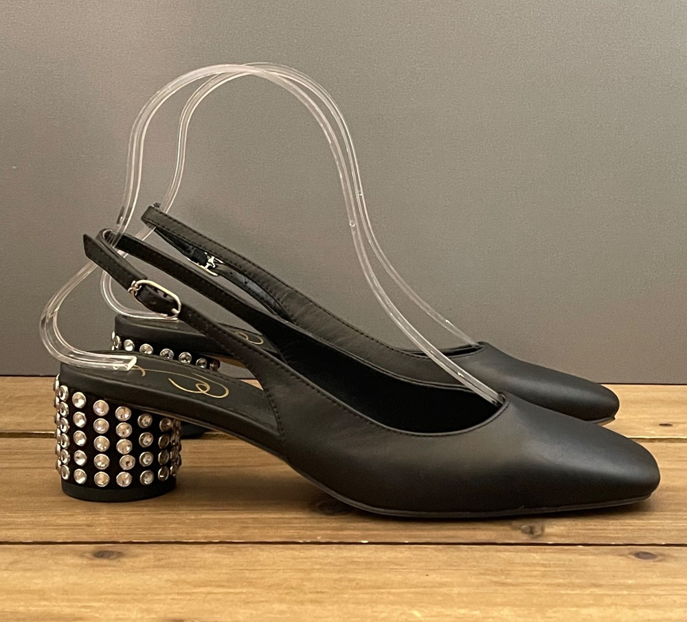 Sam Edelman Women's Terra Gem Slingback Pumps Size 5 Black Leather Rhinestones